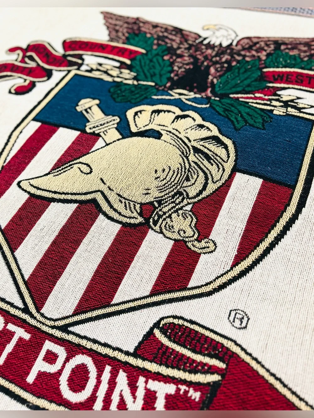 Vintage West Point Military Academy USMC Woven Throw Blanket 54x78 Army Cadet